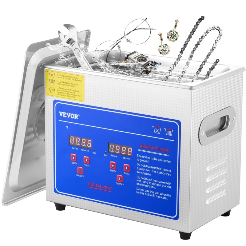VEVOR Ultrasonic Cleaner 3L Cleaner Ultrasonic Device Ultrasonic Cleaner with Heating Digital Timer for Glasses Jewellery False Teeth Coins