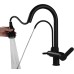 SJQKA 3-Way Kitchen Tap, Extendable Kitchen Tap, 360° Rotatable Kitchen Tap, Brass Sink Tap, 3-in-1 Mixer Tap for Water Filter, Black
