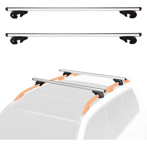 Amazon Basics 2 Pack Black Silver Roof Bars with Cross Bars - Fits up to 126cm Between Raised Side Rails with Gap