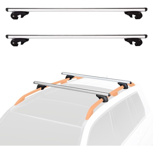 Amazon Basics 2 Pack Black Silver Roof Bars with Cross Bars - Fits up to 126cm Between Raised Side Rails with Gap