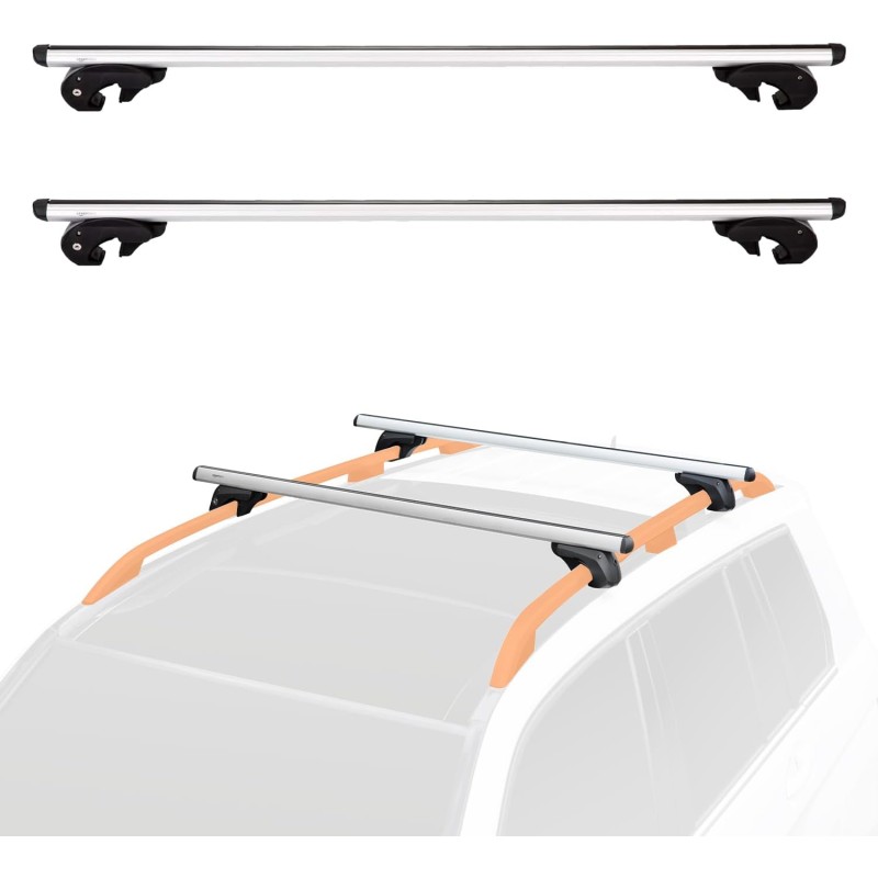 Amazon Basics 2 Pack Black Silver Roof Bars with Cross Bars - Fits up to 126cm Between Raised Side Rails with Gap