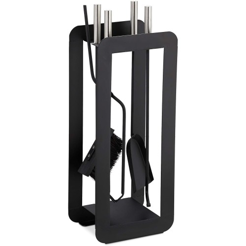 Relaxdays Modern 5-Piece Fireplace Tool Set with Ash Shovel, Broom, Poker, Tongs & Holder, Modern Black