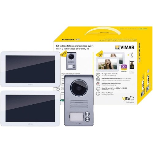 VIMAR K40946 Video Calling Alert Set Includes Hands-Free Touchscreen Video House Phone LCD7in and WiFi Connection 2-Button Bell Tray Power Supply 2 Homes / Families