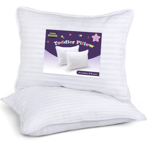 Utopia Bedding Toddler Pillow 33 x 45 cm, Set of 2 Children's Pillows, Breathable Polycotton Fabric, Children's Pillow for Sleeping, Pillow for Toddlers, for Children from 2 Years (White)