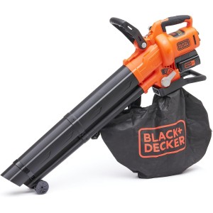 Black+Decker Cordless Leaf Vacuum / Leaf Blower with Shredder, BCBLV3625L1 (45 L Collection Bag, Brushless Motor, 210 km/h Air Speed and High Suction Power, 36 V, incl. Battery and Charger), Orange/Black
