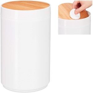 Relaxdays Cosmetic Bin, Bamboo Swing Lid, Modern Bathroom Bin, Plastic, 5.5 L, H x D: 26.5 x 18 cm, Assorted Colours