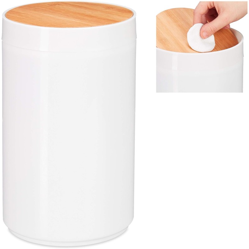 Relaxdays Cosmetic Bin, Bamboo Swing Lid, Modern Bathroom Bin, Plastic, 5.5 L, H x D: 26.5 x 18 cm, Assorted Colours