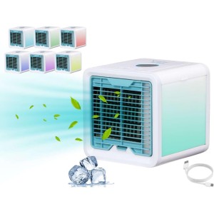 Beper P206RAF200 Mini Table Cooler, Humidifier, Portable Personal Air Conditioner, USB Cable, 3 Speeds, 7 LED Lights Chromotherapy, Mini Air Cooler