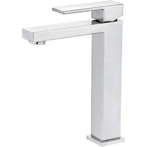 Ibergrif M11105 - Single Lever Bathroom Tap, High Basin Tap, Square Basin Tap, Chrome, Silver