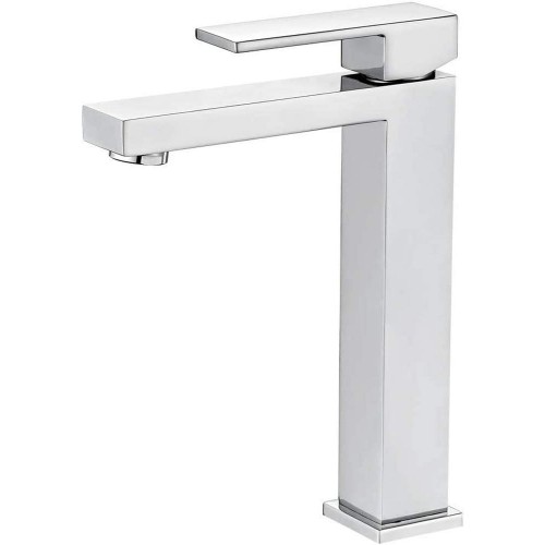 Ibergrif M11105 - Single Lever Bathroom Tap, High Basin Tap, Square Basin Tap, Chrome, Silver