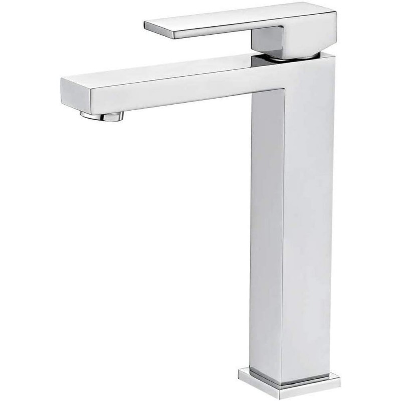 Ibergrif M11105 - Single Lever Bathroom Tap, High Basin Tap, Square Basin Tap, Chrome, Silver