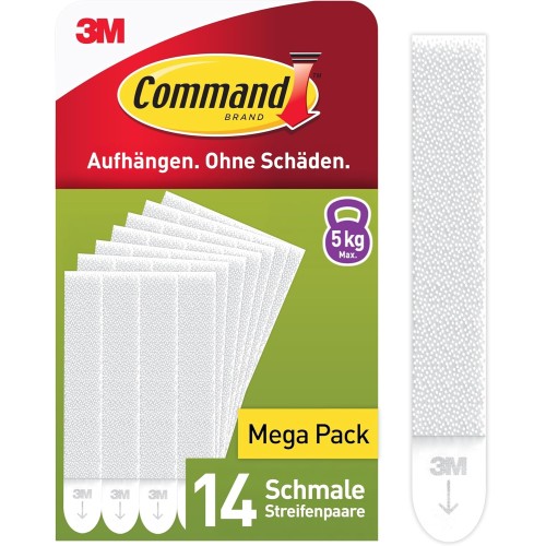 Command Adhesive Strips, Value Pack 14 x 2 Narrow (28 Strips), White, Picture Hanging without Drilling, Strips Hold up to 5 kg, Residue-Free Removal
