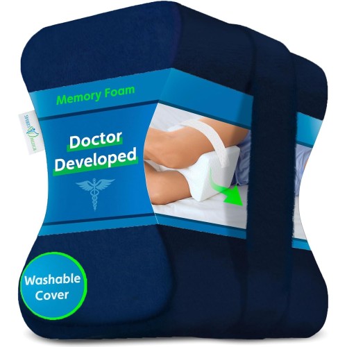 Physician Developed Knee Pillow - Physician Written Manual Included - Medical Memory Foam Wedge for Side Sleepers, Sciatica, Lower Back Pain - Leg Pillow for Side Sleepers