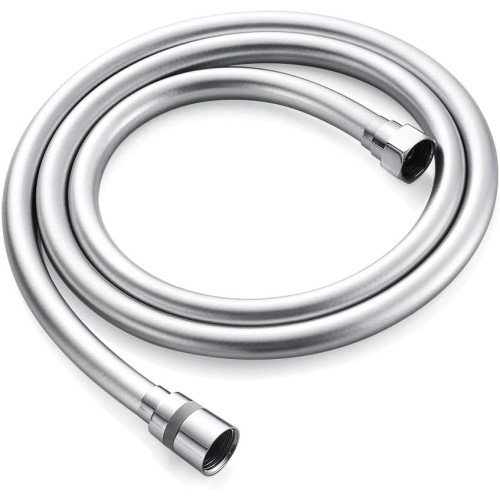 GRIFEMA Shower Hose 2 m - Flexible Smooth PVC Shower Hose 200 cm, Anti-Kink & Leak-Free, Universal ½ Inch Connection, Durable Replacement Hose with Brass Connectors & Seals, Silver