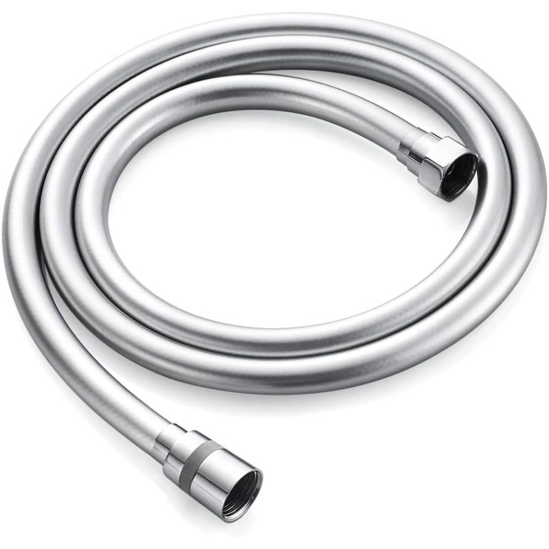 GRIFEMA Shower Hose 2 m - Flexible Smooth PVC Shower Hose 200 cm, Anti-Kink & Leak-Free, Universal ½ Inch Connection, Durable Replacement Hose with Brass Connectors & Seals, Silver