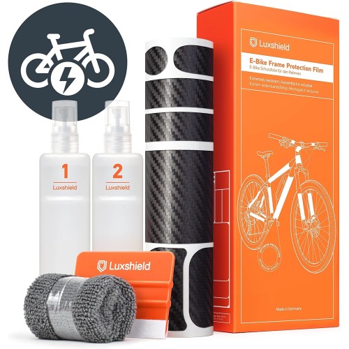 Luxshield E Bike Paint Protection Film for eBike, Pedelec, Electric Bicycle, E-Bike, MTB etc. – 20 Piece Frame Set Against Stone Chips – Self-Adhesive, black