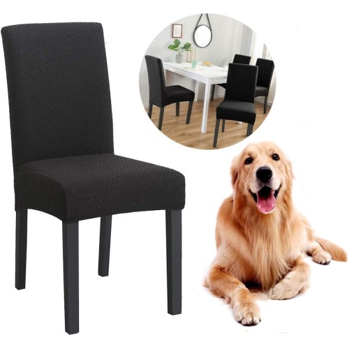 Junyito Chair Covers, Set of 4 / 6 Elastic Chair Covers, Universal Stretch Chair Covers Stretch for Dining Room Chairs 9Thick Velvet B-Black, 4 Pieces)