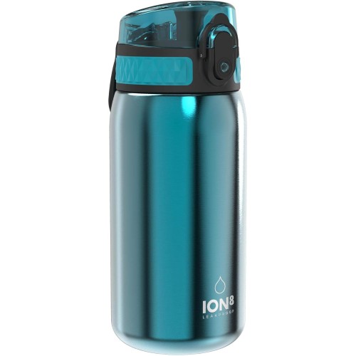 ion8 Kinder Trinkflasche, Edelstahl Leicht 400ml, Nicht Isoliert, Auslaufsicher, Einhandöffnung, Sichere Verriegelung, Spülmaschinenfest, Klappdeckel, Tragegriff, Leicht zu Reinigen