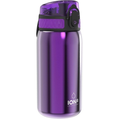 ion8 Kinder Trinkflasche, Edelstahl Leicht 400ml, Nicht Isoliert, Auslaufsicher, Einhandöffnung, Sichere Verriegelung, Spülmaschinenfest, Klappdeckel, Tragegriff, Leicht zu Reinigen