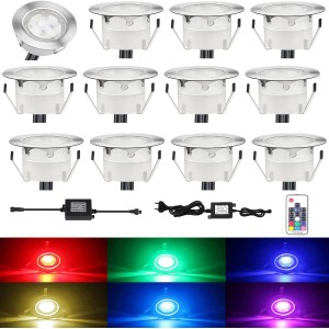 CISLAN 12 LED Recessed Floor Spotlights, RGB Ceiling Spotlight, Recessed Spotlight, Ceiling Light, Waterproof IP67, Recessed Lamp, Diameter 45 mm, Outdoor Lights for Kitchen, Garden