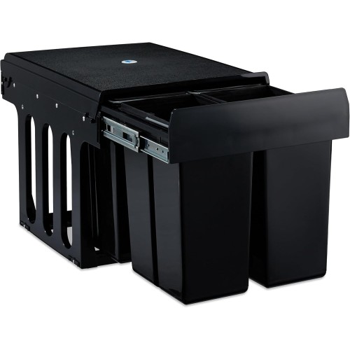 Relaxdays Built-In Rubbish Bin, 4-Way, Pull-Out Kitchen Bin for Base Cabinet, 4 x 8 Litres, 35.1 x 34.3 x 48 cm, Black