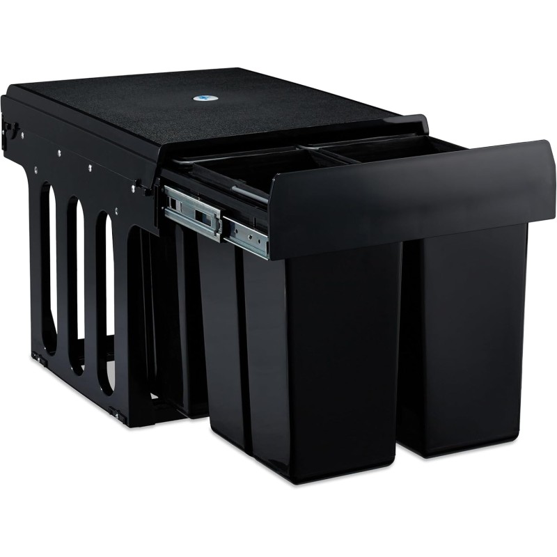 Relaxdays Built-In Rubbish Bin, 4-Way, Pull-Out Kitchen Bin for Base Cabinet, 4 x 8 Litres, 35.1 x 34.3 x 48 cm, Black