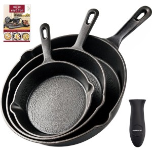 OVERMONT Cast Iron Grill Pan with Handle - Pre-Burned Steak Pans Frying Pan - Cast Iron Pan for Gas Grill Oven Charcoal Grill