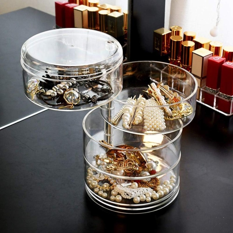 YAIHE 3 4 5 Tier Acrylic 360 Degree Rotating Jewelry Makeup Storage Box for Earrings Necklace Rings