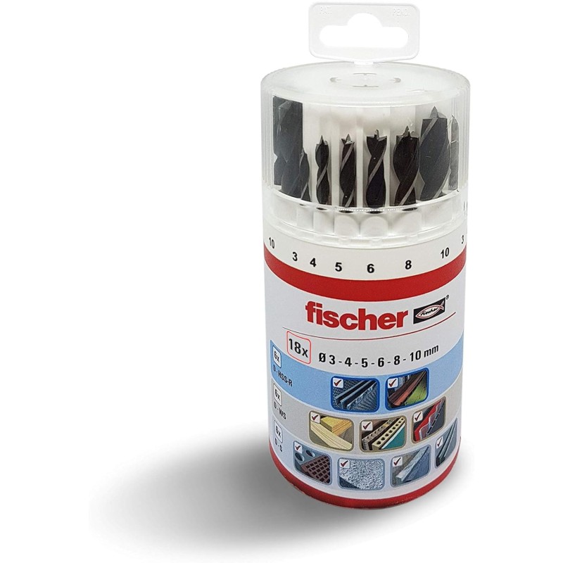 Fischer Professional Drill Bit Set, 18 Pieces, Versatile for Wall, Wood, Metal, Assorted Set with Diameters from 3 to 10 mm, High Quality and Durability, for DIY and Professionals, 530667