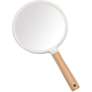 YEAKE Hand Mirror，Travel Makeup Mirror，Portable Lovely Wooden Vanity Mirror with Handle to Hang(round)