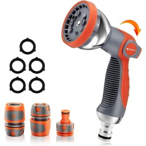Bibury Garden Hand Shower, Garden Spray Gun, 10 Adjustable Watering Patterns, High Pressure Hand Sprayer, Garden Shower for Watering Lawn, Car Washing, Sidewalk Cleaning, Pet Bathing