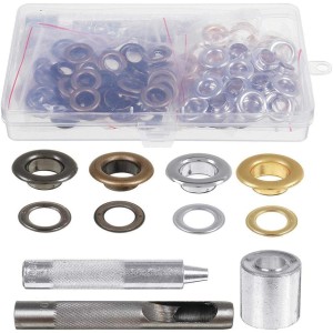 Gasea Set of 100 10 mm Colourful Eyelets with Washer Eyelets Set with 3 Mounting Materials for Repairing and Crafting Shoes, Bags, Clothing, Leather Silver + Black + Bronze + Gold