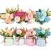XONOR Artificial Flower Plants - Pot Mini Fake Hydrangea Flowers in Pot for Home Decor Party Wedding Office Patio Table Desk Decoration (Set of 4)