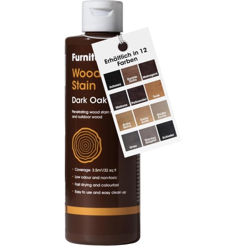 Furniture Clinic Wood Stain and Furniture Stain (Dark Oak) Нетоксичен, висококонцентриран оцветител за дърво, бързосъхнещ оцветител за всички видове дърво, за вътрешна и външна употреба, 250 мл