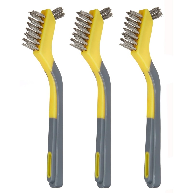 Amazon Basics 3 x Stainless Steel Mini Soft Grip Brushes - Grey/Yellow