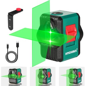 Hychika Cross Line Laser 30 m, self-levelling green line laser 360 ° degrees switchable horizontal/vertical/crossline with magnetic holder, IP54, USB charging and protective case
