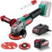 Hychika Cordless Battery-Powered Angle Grinder and Cutter with 115 mm Disc Diameter, 18 V, Idle Speed: 8500 min-1, Lock Switch