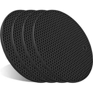 4 Pack Heat Resistant Silicone Extra Thick Large Non Slip Hot Pot Trivet Mat Black