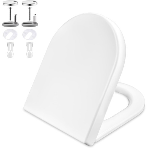 GRIFEMA ‎G951 Тоалетна седалка - UF смола - Антибактериална - Автоматично спускане - Механизъм за плавно затваряне - Функция за бързо освобождаване - Лесна за почистване - D капак за тоалетна, бял