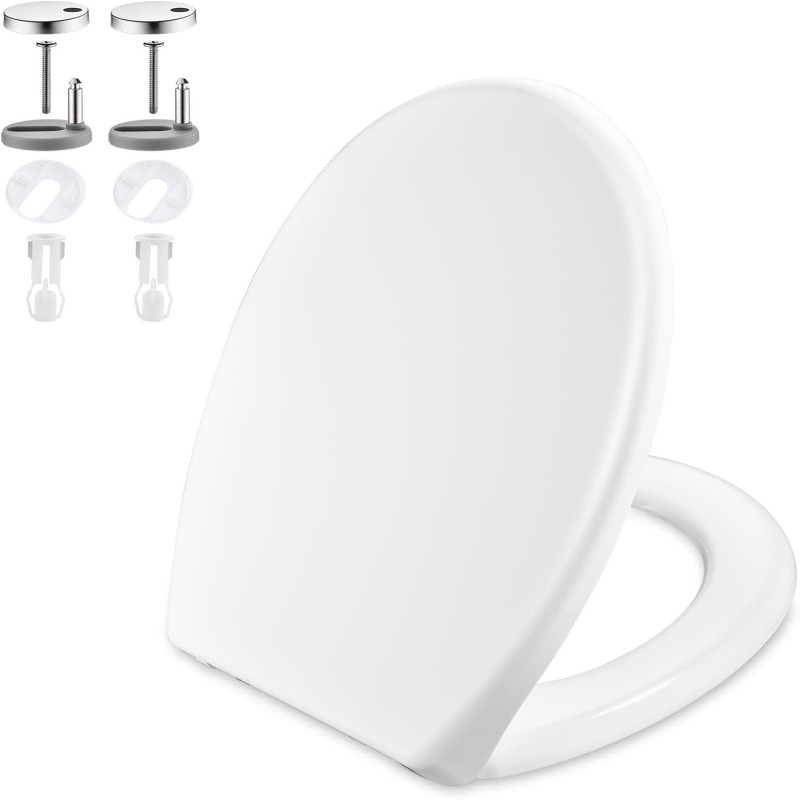 GRIFEMA G952 Toilet Lid with Soft-Close Mechanism, UF Resin Material, Antibacterial, Non-Yellowing, Quick Release Function, Easy to Clean, Universal Toilet Seat O-Type, White