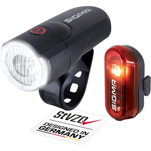 Sigma LED Bicycle Light Set Aura 30 & Curve, LED Bicycle Light Battery Operated, Tool-free Assembly, Splash-proof Bicycle Lights LED Set StVZO Approved Bicycle Light Front and Rear