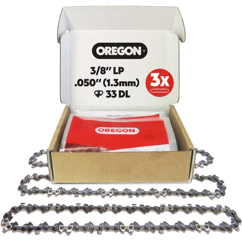 Oregon Pack of 3 Saw Chains 3/8 Inch LP for 20 cm Rail - 33 Drive Links, 1.3 mm - Low-Kickback Chain Compatible with Bosch, Ryobi, Ferrex, Primaster and More