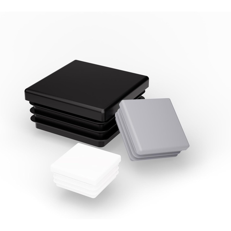 FUX Pack of 10 Plastic Square Pipe Plugs, 10 x 10 mm - 120 x 120 mm, Slat Plugs, Furniture Gliders, Chair Leg Caps, Sealing Plugs, Chair Leg Protectors, Plugs, Square Plugs (15 x 15 mm, Black)