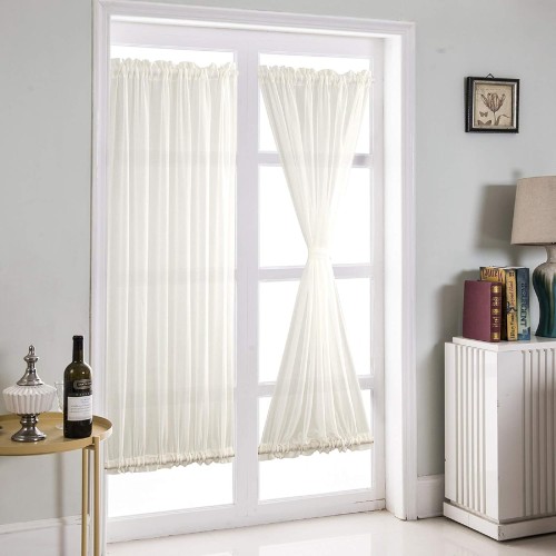 ele ELEOPTION French Door Curtain Elegance Interior Curtains Home Decoration Romantic Window Curtain Rod Pockets Top to Bottom 1 Curtain (White, H183 x W64 cm (1 Pack)
