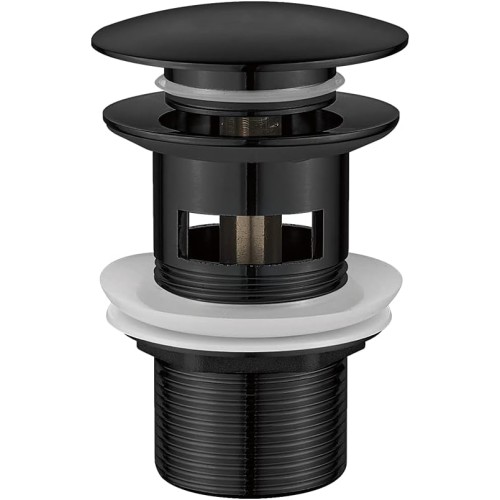 Ibergrif M20502B Универсален изпускателен фитинг, против блокиране, устойчив на течове, устойчив на корозия, изпускателен тапа, лесен монтаж, за мивка с преливник, черен, месинг