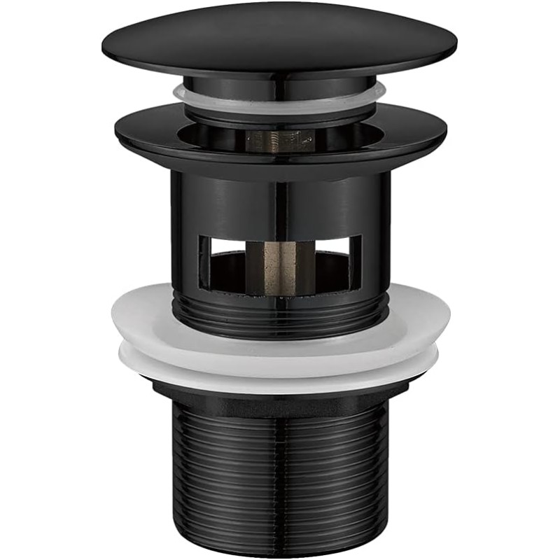 Ibergrif M20502B Универсален изпускателен фитинг, против блокиране, устойчив на течове, устойчив на корозия, изпускателен тапа, лесен монтаж, за мивка с преливник, черен, месинг
