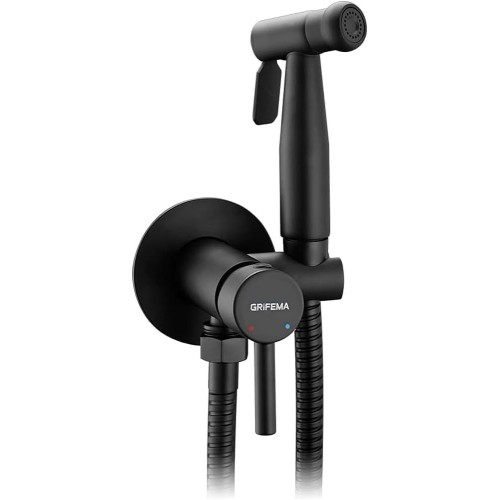 GRIFEMA Ръчна душ за тоалетна, смесител с един лост за топла и студена вода, черен, душ за тоалетна с скоба и маркуч, модел G154B-1 [ексклузивно за Amazon]