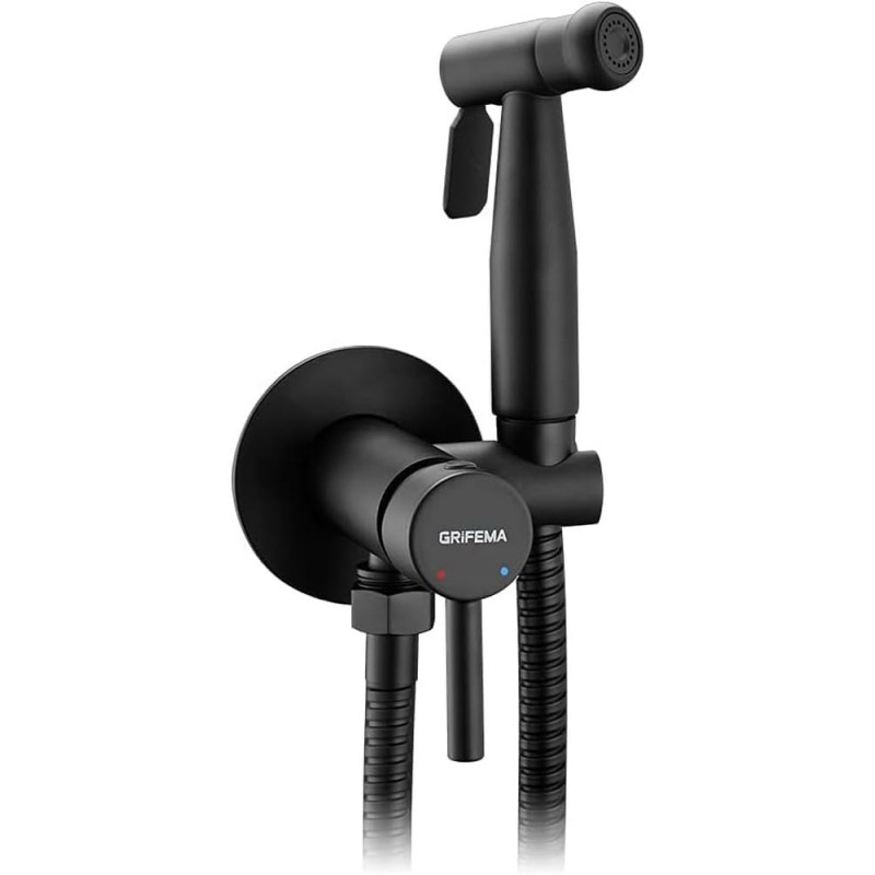 GRIFEMA Ръчна душ за тоалетна, смесител с един лост за топла и студена вода, черен, душ за тоалетна с скоба и маркуч, модел G154B-1 [ексклузивно за Amazon]