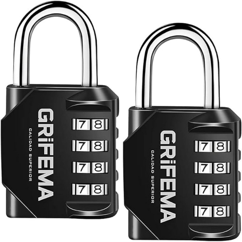 GRIFEMA 2 Pack Combination Lock, 4 Digit Padlock, Weatherproof, Frost-Proof, Lock with Combination Code, Zinc Alloy, Robust, Safe, for Locker, Shed, School, Gym, (Pack of 2)