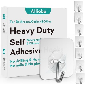 Alliebe Nail-free Adhesive Hooks, Wall Hooks, 6 kg (Max), Transparent, Reusable, Seamless, Waterproof and Oil-Proof for Bathroom, Kitchen, Towel, Cups (Pack of 24)